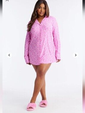 Fashion Nova Such A Flirt Long Sleeve PJ Sleep Shirt - Pink 1X (EUC)